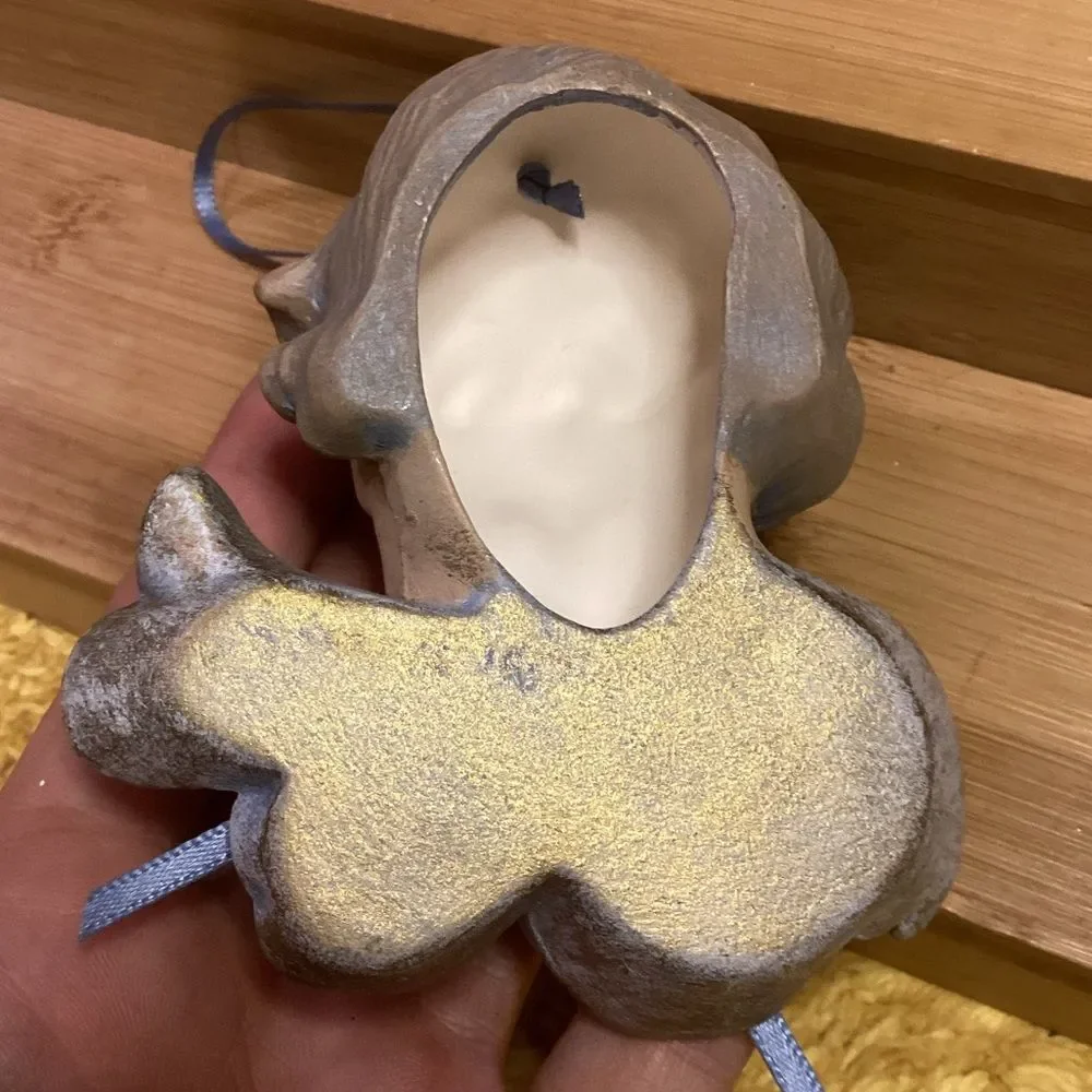 Charming Angelic Hand Painted Angel Face Ornament Bisque Pottery